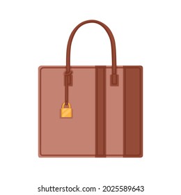 Women solid rectangular business bag with handle. Female leather handheld shaped handbag. Modern fashion hand luggage. Realistic flat vector illustration isolated on white background