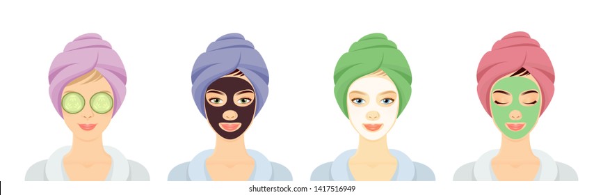 Women in a Spa with different face masks set