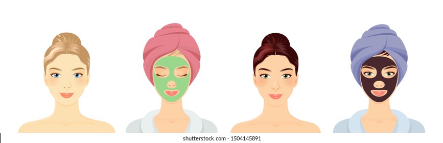 Women in a Spa with different face masks set