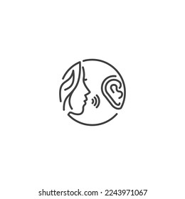 Women speak and listen, gossip, listener, inside circle line art style. Vector logo icon