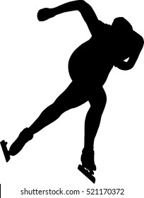 women speed skaters black silhouette on white background