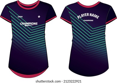 Women Sport Jersey t-shirt design flat sketch Illustration, Abstract pattern Round neck t shirt for girls and Ladies Volleyball jersey, Football, badminton, Soccer and netball, Sport uniform kit