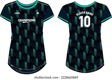 Women Sport Jersey t-shirt design flat sketch Illustration, Abstract pattern Round neck t shirt for girls and Ladies Volleyball jersey, Football, badminton, Soccer and netball, Sport uniform kit
