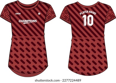 Women Sport Jersey t-shirt design flat sketch Illustration, Abstract pattern Round neck t shirt for girls and Ladies Volleyball jersey, Football, badminton, Soccer and netball, Sport uniform kit