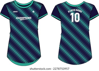 Women Sport Jersey t-shirt design flat sketch Illustration, Abstract pattern Round neck t shirt for girls and Ladies Volleyball jersey, Football, badminton, Soccer and netball, Sport uniform kit