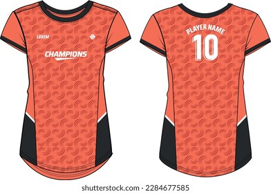 Women Sport Jersey t-shirt design flat sketch Illustration, Abstract pattern Round neck t shirt for girls and Ladies Volleyball jersey, Football, badminton, Soccer and netball, Sport uniform kit