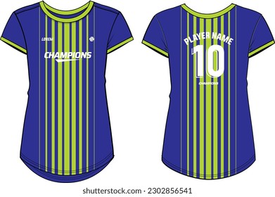 Women Sport Jersey t-shirt design flat sketch Illustration, Abstract stripe pattern Round neck t shirt for girls and Ladies Volleyball jersey, Football, badminton, Soccer and netball, Sport kit