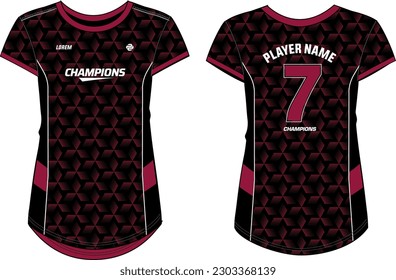 Women Sport Jersey diseño de camisetas de sketch plano Ilustración, patrón abstracto Camiseta de cuello redondo para niñas y damas camiseta de voleibol, fútbol, bádminton, fútbol y netball, kit de uniformes deportivos