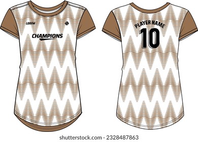 Women Sport Jersey t-shirt design flat sketch Illustration, Abstract pattern Round neck t shirt for girls and Ladies Volleyball jersey, Football, badminton, Soccer and netball, Sport uniform kit