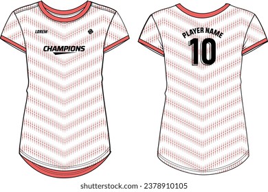 Women Sport Jersey diseño de camisetas de sketch plano Ilustración, estriba patrón Camiseta de cuello redondo para niñas y mujeres camiseta de voleibol, fútbol, bádminton, fútbol y netball, kit de uniformes deportivos