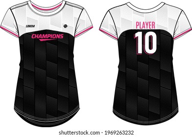 Women Sports Jersey round neck t-shirt design concept Illustration suitable for girls and Ladies for Volleyball jersey, Football, badminton, Soccer, netball and tennis, Sport uniform kit for sports