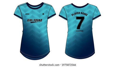 Women Sports Jersey round neck t-shirt design concept Illustration suitable for girls and Ladies for Volleyball jersey, Football, badminton, Soccer, netball and tennis, Sport uniform kit for sports