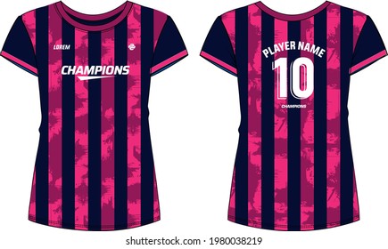 Women Sports Jersey round neck t-shirt design concept Illustration suitable for girls and Ladies for Volleyball jersey, Football, badminton, Soccer, netball and tennis, Sport uniform kit for sports