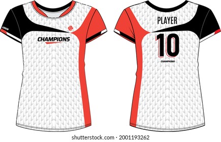 Women Sports Jersey round neck t-shirt design concept Illustration suitable for girls and Ladies for Volleyball jersey, Football, badminton, Soccer, netball and tennis, Sport uniform kit for sports