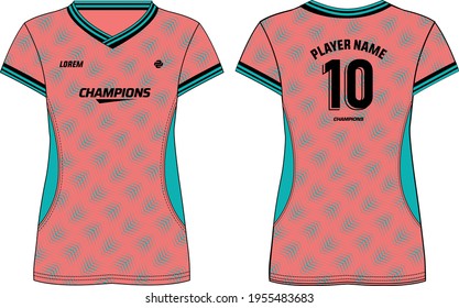 Women Sports Jersey t shirt design concept Illustration suitable for girls and Ladies for Volleyball jersey, Football, badminton, Soccer, netball and tennis, Sport uniform kit for sports