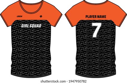 Women Sports Jersey t-shirt design concept Illustration suitable for girls and Ladies for Volleyball jersey, Football, badminton, Soccer, netball and tennis, Sport uniform kit for sports