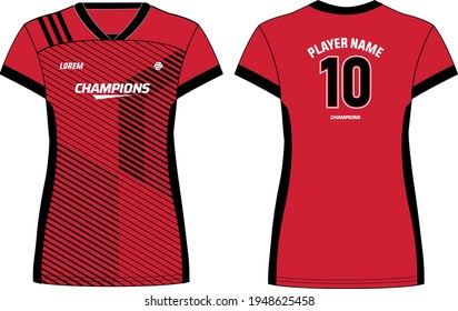 Women Sports Jersey t-shirt design concept Illustration suitable for girls and Ladies for Volleyball jersey, Football, badminton, Soccer, netball and tennis, Sport uniform kit for sports