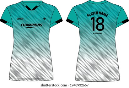 Women Sports Jersey t-shirt design concept Illustration suitable for girls and Ladies for Volleyball jersey, Football, badminton, Soccer, netball and tennis, Sport uniform kit for sports