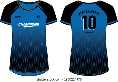 Women Sports Jersey t-shirt design concept Illustration suitable for girls and Ladies for Volleyball jersey, Football, badminton, Soccer, netball and tennis, Sport uniform kit for sports