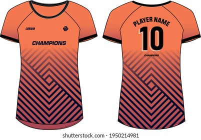 Women Sports Jersey t-shirt design concept Illustration suitable for girls and Ladies for Volleyball jersey, Football, badminton, soccer, netball and tennis, Sports uniform kit for sports