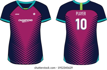 Women Sports Jersey t-shirt design concept Illustration suitable for girls and Ladies for Volleyball jersey, Football, badminton, Soccer, netball and tennis, Sport uniform kit for sports