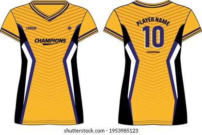 Women Sports Jersey t-shirt design concept Illustration suitable for girls and Ladies for Volleyball jersey, Football, badminton, Soccer, netball and tennis, Sport uniform kit for sports