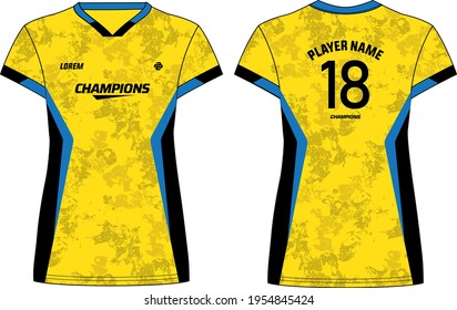 Women Sports Jersey t-shirt design concept Illustration suitable for girls and Ladies for Volleyball jersey, Football, badminton, Soccer, netball and tennis, Sport uniform kit for sports