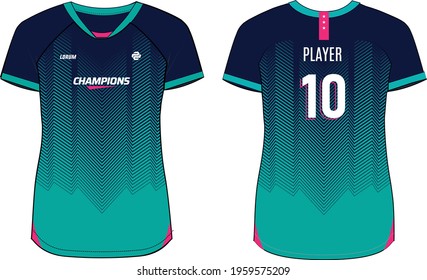 Women Sports Jersey t-shirt design concept Illustration suitable for girls and Ladies for Volleyball jersey, Football, badminton, Soccer, netball and tennis, Sport uniform kit for sports