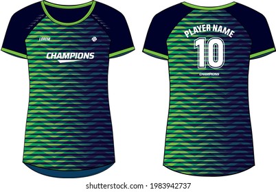 Women Sports Jersey t-shirt design concept Illustration, Raglan round Neck t shirt for girls and Ladies Volleyball jersey, Football, badminton, Soccer, netball and tennis, Sport uniform kit for sports