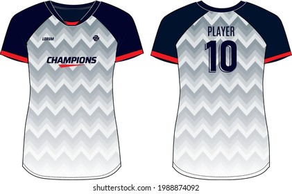 Women Sports Jersey t-shirt design concept Illustration, Raglan V Neck t shirt for girls and Ladies Volleyball jersey, Football, badminton, Soccer, netball and tennis, raglan v neck Sport uniform kit
