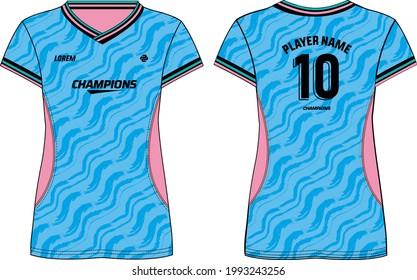 Women Sports Jersey t-shirt design with slant brushstroke pattern concept Illustration suitable for girls and Ladies for Volleyball jersey, Football, Soccer and netball, Sport uniform kit for sports