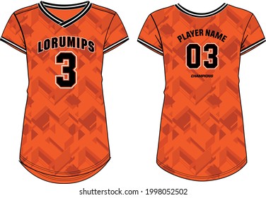 Women Sports Jersey t-shirt design with halftone geometric pattern concept Illustration suitable for girls and Ladies for Volleyball jersey, Football, Soccer and netball, Sport uniform kit for sports