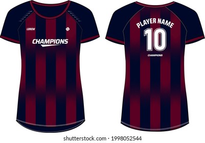 Women Sports Jersey concepto de diseño de camisetas Ilustración, Raglan redondo Camiseta de cuello para niñas y damas camiseta de voleibol, fútbol, bádminton, fútbol, netball y tenis, Juego de uniformes deportivos