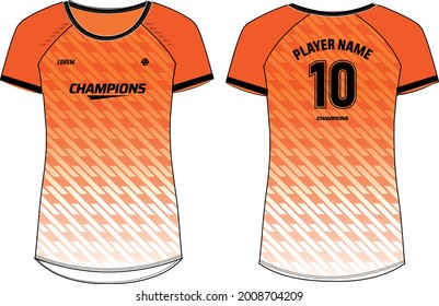 Women Sports Jersey t-shirt design concept Illustration, abstract geometric pattern round Neck t shirt for girls and Ladies Volleyball jersey, Football, badminton, Soccer, netball. Sport uniform kit
