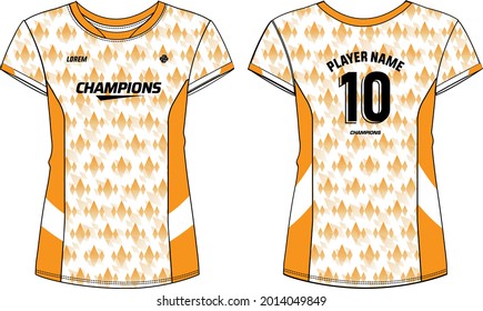 Women Sports Jersey t-shirt design concept Illustration, Geometric pattern Round neck t shirt for girls and Ladies Volleyball jersey, Football, badminton, Soccer and netball, Sport uniform kit