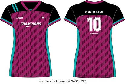 Women Sports Jersey t-shirt design with abstract geometric pattern concept Illustration suitable for girls and Ladies for Volleyball jersey, Football, Soccer and netball, Sport uniform kit for sports