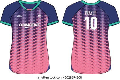 Women Sports Jersey t-shirt design concept Illustration, abstract halftone printed V Neck t shirt for girls and Ladies Volleyball jersey, Football, badminton, Soccer and netball, Sport uniform kit