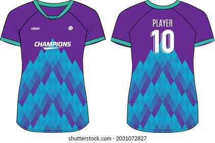Women Sports Jersey t-shirt design concept Illustration, abstract halftone printed V Neck t shirt for girls and Ladies Volleyball jersey, Football, badminton, Soccer and netball, Sport uniform kit
