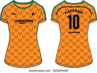 Women Sports Jersey t-shirt design concept Illustration, Geometric pattern Round neck t shirt for girls and Ladies Volleyball jersey, Football, badminton, Soccer and netball, Sport uniform kit