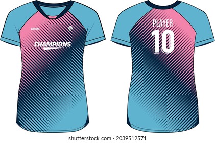 Women Sports Jersey t-shirt design concept Illustration, abstract halftone printed V Neck t shirt for girls and Ladies Volleyball jersey, Football, badminton, Soccer and netball, Sport uniform kit