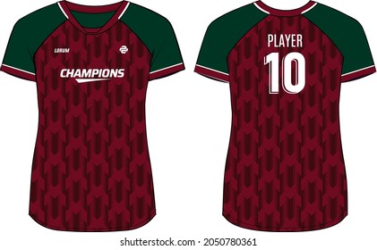 Women Sports Jersey t-shirt design concept Illustration, Geometric abstract printed V Neck t shirt for girls and Ladies Volleyball jersey, Football, badminton, Soccer and netball, Sport uniform kit