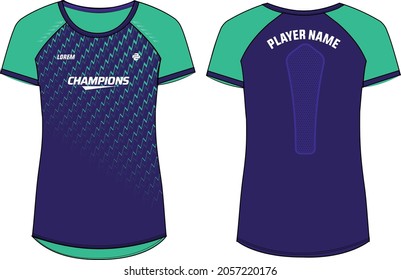 Women Sports Jersey t-shirt design concept Illustration, abstract geometric pattern round Neck t shirt for girls and Ladies Volleyball jersey, Football, badminton, Soccer, netball. Sport uniform kit