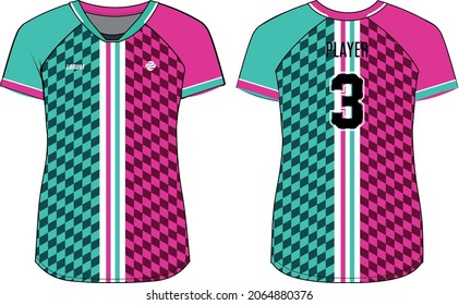 Women Sports Jersey t-shirt design concept Illustration, Abstract checkered printed V Neck t shirt for girls and Ladies Volleyball jersey, Football, badminton, Soccer and netball, Sport uniform kit