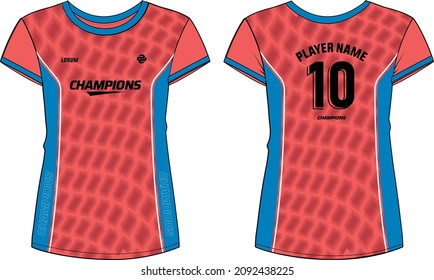 Women Sports Jersey t-shirt design concept Illustration, Abstract pattern Round neck t shirt for girls and Ladies Volleyball jersey, Football, badminton, Soccer and netball, Sport uniform kit