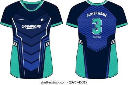 Women Sports Jersey concepto de diseño de camisetas Ilustración, estribo abstracto impreso V camiseta de cuello para niñas y damas camiseta de voleibol, fútbol, bádminton, fútbol y netball, juego de uniformes e-Sport