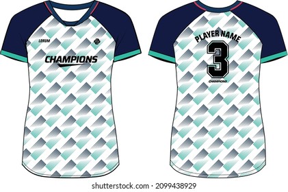 Women Sports Jersey t-shirt design concept Illustration, Geometric abstract printed V Neck t shirt for girls and Ladies Volleyball jersey, Football, badminton, Soccer and netball, Sport uniform kit