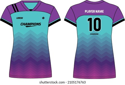 Women Sports Jersey t-shirt design with abstract Chevron pattern concept Illustration suitable for girls and Ladies for Volleyball jersey, Football, Soccer and netball, Sport uniform kit for sports