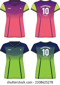 Women Sports Jersey t-shirt design flat sketch illustration with abstract pattern pattern suitable for girls and Ladies for Volleyball jersey, Football, Soccer and netball, Sport uniform kit for sport