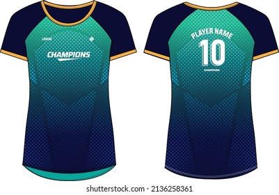 Women Sports Jersey diseño de camisetas planas Esbozo Ilustración, Resumen de patrón de medio tono redondo Camisa de cuello para chicas y Damas Voleibol jersey, Fútbol, bádminton, Fútbol, netball. Kit deportivo