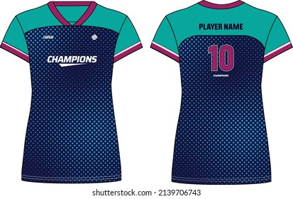 Women Sports Jersey t-shirt design flat sketch illustration with halftone star pattern suitable for girls and Ladies for Volleyball jersey, Football, Soccer and netball, Sport uniform kit for sports